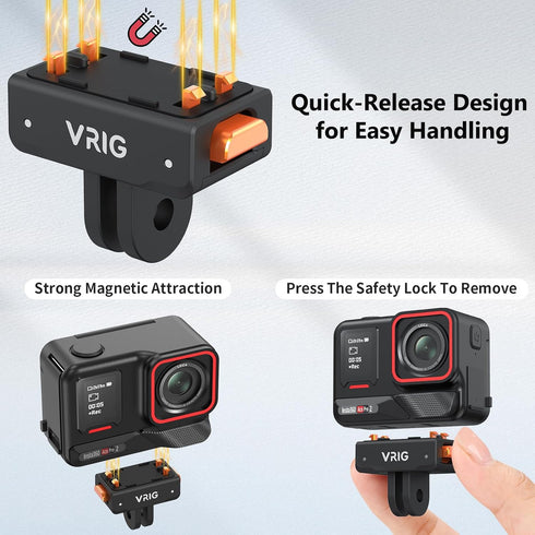 VRIG 360 2, 2-Prong 1/4" X5/ X4 X4/ X3 Magnetic Quick Release Mount for Insta ACE/ACE PRO/ACE PRO Quick & Convenient