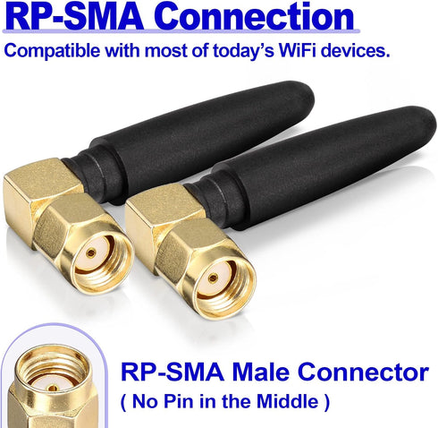Eightwood Compact WiFi Antenna, 2.4GHz 5GHz Dual Band RP-SMA Bluetooth Antennae Right Angle (2-Pack) for PC Network
