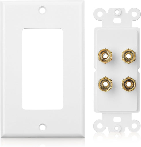 Cable Matters 2-Pack Speaker Wire Wall Plate, Gold Plated with Banana Plug Binding Post for 2 Speakers, White