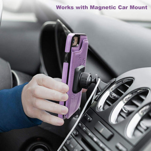 Vaburs Wallet Case for iPhone SE(2022) 5G/SE(2020)/7/8 - Embossed Butterfly PU Leather Flip Cover (Purple)