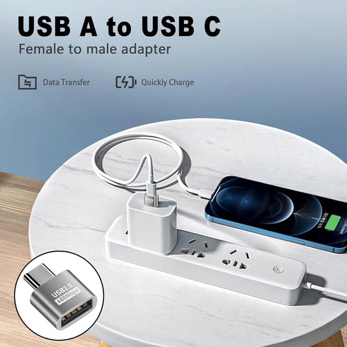 Duttek USB A to USB C Adapter 10 Pack, USB Type C Male to USB 2.0 Type A Female Extension Connector Support 480Mbps Data Transfer, OTG Function and Charging for Phone, Laptop, USB Keyboard(Silver)