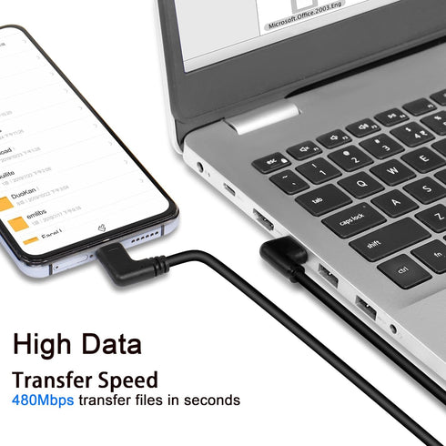 GELRHONR Right Left Angle USB Type C Cable, 90 Degree 18W Fast Charging USB A to USB C Cable (Black-Right-1M)