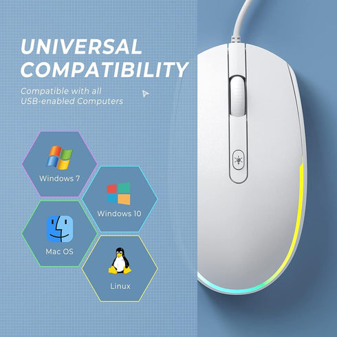 seenda Wired Mouse, USB Computer Mouse with RGB Backlit Optical LED and Attached USB Cord for Laptops, Notebooks,