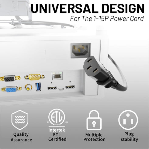 Vockjour 3 6ft 10 125 18AWG, 5-15P C13, Prong AC Power Cord Cable Amps Volts NEMA to Black PC Power Cable for TV