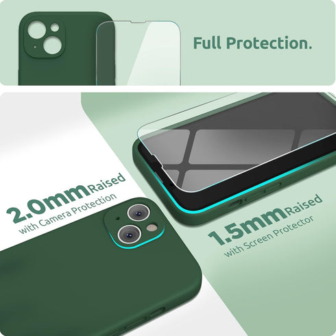 SURPHY iPhone 13 Mini Case, Clover Green, with Screen Protector, Liquid Silicone Phone Case, Camera Protection, 5.4
