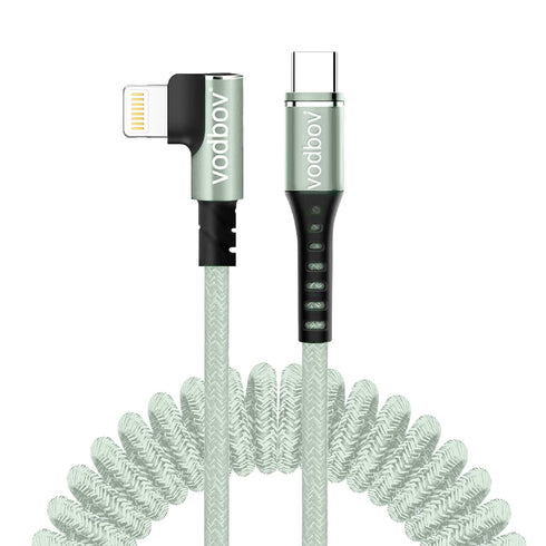 Coil Lightning to USB-C Cable 8ft to 2ft 90 Degree Right Angle Ultra-Strong Mfi Certified Fast Charging Cord Sage