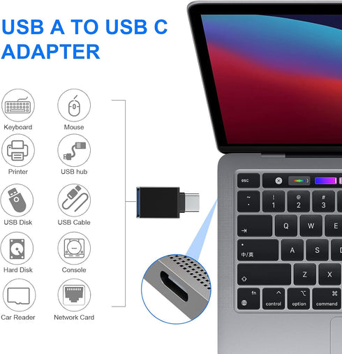 USB A to USB C, Type C Female to USB Male, Type C Male to Type C Female, Compatible with Samsung Galaxy, Laptop (5