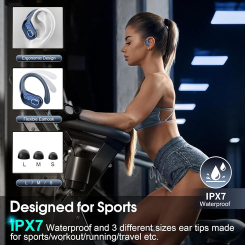 Wireless Earbuds 75Hrs Bluetooth 5.3, 2024 Sport Headphones, ENC Noise Cancelling Mic, IPX7 Waterproof, Royal Blue