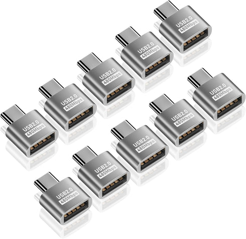 Duttek USB A to USB C Adapter 10 Pack, USB Type C Male to USB 2.0 Type A Female Connector for Phone, Laptop
