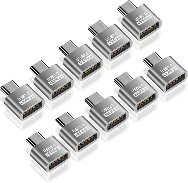 Duttek USB A to USB C Adapter 10 Pack, USB Type C Male to USB 2.0 Type A Female Connector for Phone, Laptop