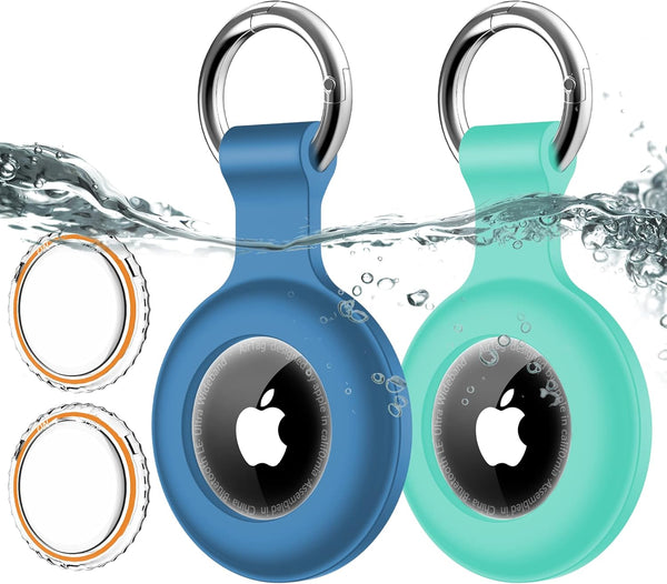 2 Pack IPX8 Waterproof Airtag Holder, Full Body Shockproof Keychain for Apple Air Tags, Blue+Green