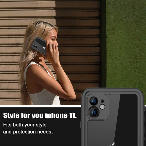 iPhone 11 Waterproof Case with Screen Protector, Full Body Shockproof Dustproof Heavy Duty IP68 Case (Black)
