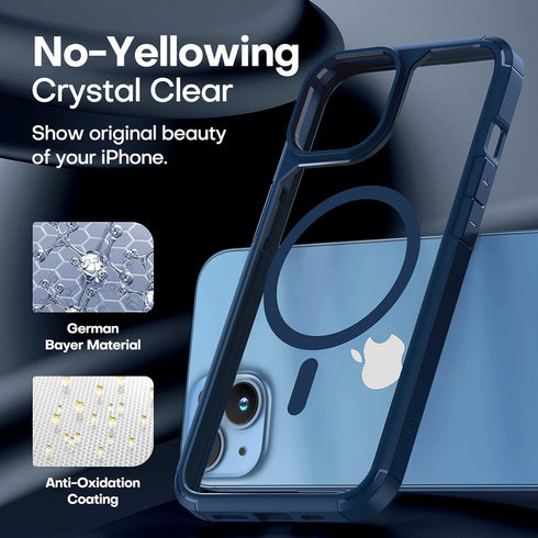 TAURI 5-in-1 Shockproof Case for iPhone 13/14, MagSafe Compatible, Blue + 2 Screen & Camera Lens Protectors.