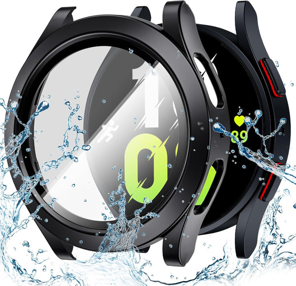Goton Waterproof Case for Galaxy Watch 5 & 4 with Screen Protector 44mm, No Fog Tempered Glass Face Cover