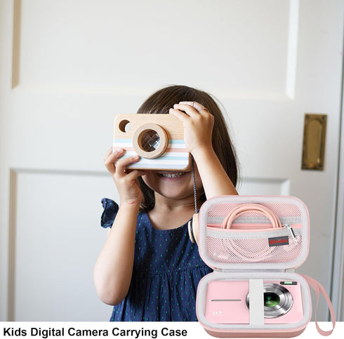 Elonbo Digital Camera Carrying Case for CAMKORY, Compact Small Travel Storage Cover for Kids, Rose Gold