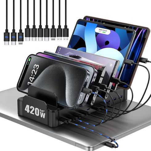 zobirez 420W Charging Station for Multiple Devices, 10-Port USB C Fast Charger Stations