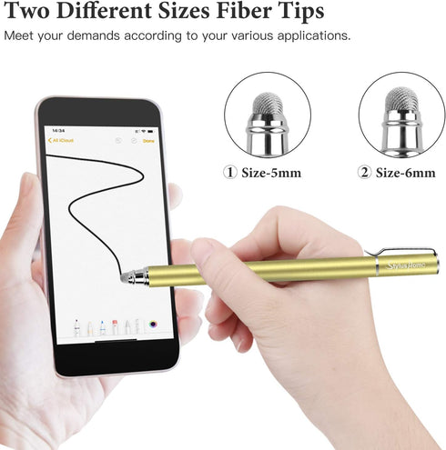 StylusHome Stylus Pens for Touch Screens (6 Pcs) - 2 in 1 Fiber Tips Capacitive Stylus with 12 Extra Tips