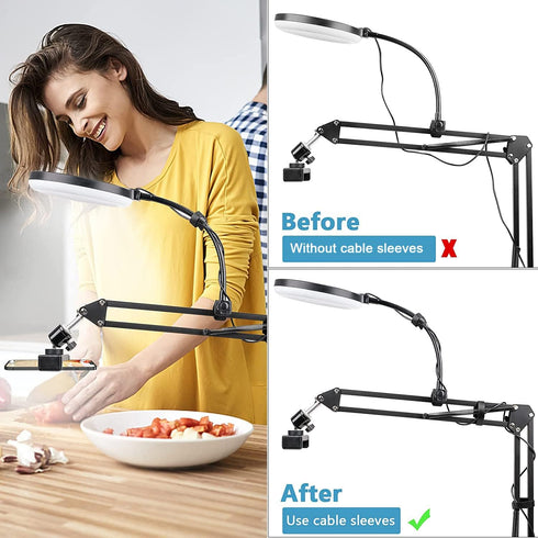 ChromLives Overhead Phone Mount with Ring Light - Flexible Articulating Arm for Video Recording, Top Down Camera Mount