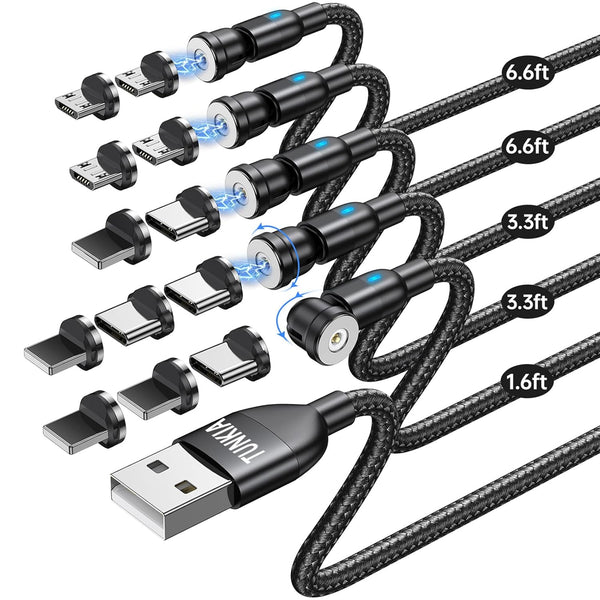 Magnetic Charging Cable (5Pack, 1.6/3.3/3.3/6.6/6.6ft), 360°&180° Rotating Magnetic USB C Charger Cable