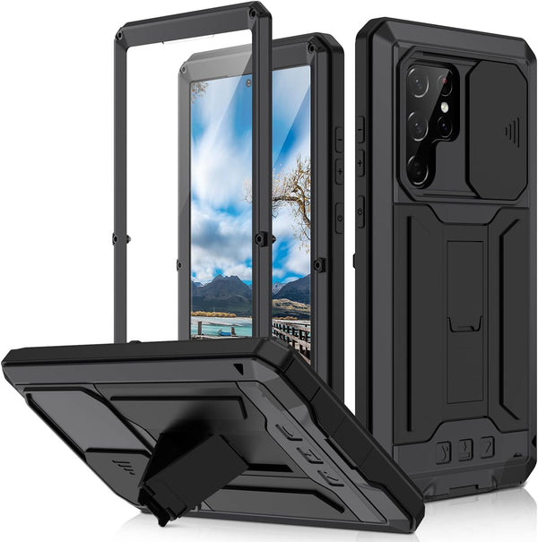 Samsung Galaxy S22 Ultra 5G Case, Heavy Duty Aluminum Metal Gorilla Glass Waterproof Shockproof Protector Cover