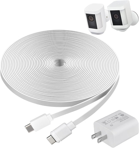 USB-C Charger Cable, Compatible with Ring Spotlight Cam Plus (Battery) and Spotlight Cam Pro (Battery), 20ft Charge