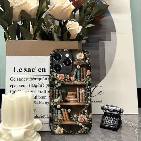 Akinmi 16 16 Case for iPhone Pro,Vintage Flowers Entwined Bookshelf Exquisitely Pattern Double Protective Phone Cover