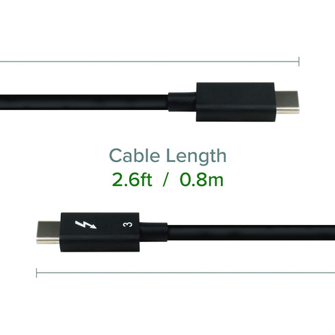 Plugable Thunderbolt 3 Cable, 2.6ft, 40Gbps, 100W Charging (20V, 5A), USB-C Compatible, Driverless,