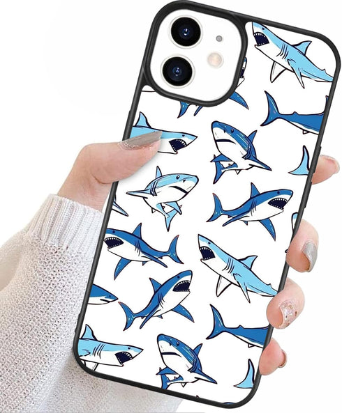 Blue Shark Art Animal Design Case for iPhone 15, Soft TPU Hard Back, Shockproof