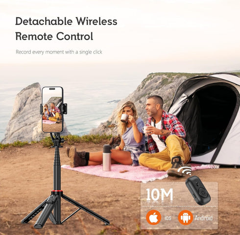 51” Selfie Stick Tripod, Aluminum Alloy Integrated Smartphone Tripod Stand with Wireless Remote Control for
