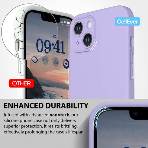 CellEver Heavy-Duty Silicone Case for iPhone 14, Military Drop Protection, Camera Shield, Scratch-Free Interior - Light