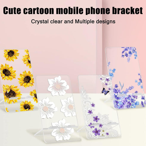 Cute Phone Stand for Desk, Clear Yellow Sunflower Adjustable Holder for All Phones, Tablets, iPhone, Switch, iPad