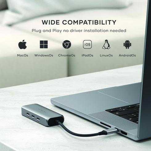 Satechi USB C Ethernet Adapter 2.5 Gigabit, 4 in 1 Network Adapter with Enhanced Speed and 3 USB C 3.2 Ports for Mac,