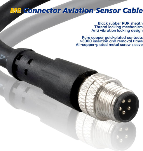 M8 5 Pin Male Socket Panel Aviation Wire, 8mm Shielded Circular Sensor Connector Cable, Outdoor Waterproof IP67