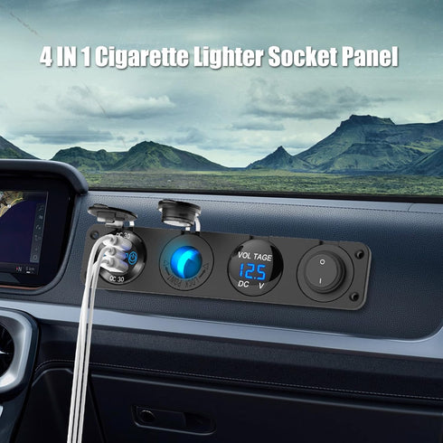 4 in 1-12V USB Outlet RV Accessories, PD3.0 & Dual QC3.0 Car USB Port Aluminum Charger with Lighted 150W Socket