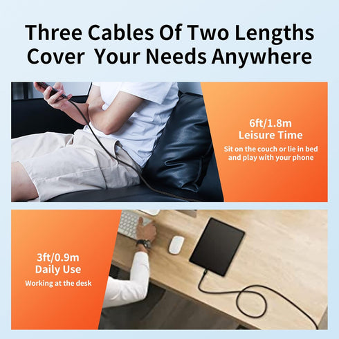 USB C Cable 3-Pack (3ft/6ft/6ft) - Fast Charger Cord, Nylon Braided, Compatible with iPhone 15/Plus/Pro/Pro Max, Galaxy