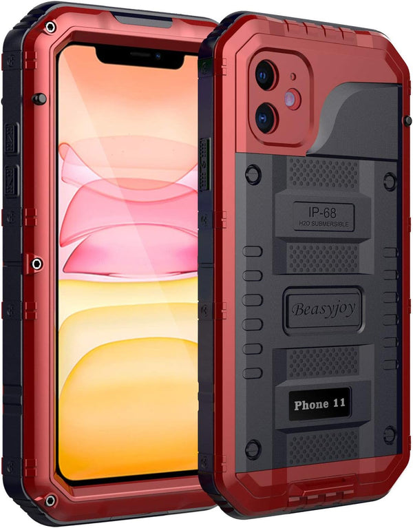 Beasyjoy Waterproof Metal Case for iPhone 11, Heavy Duty Built-in Screen Full Body Protective Shockproof Dustproof