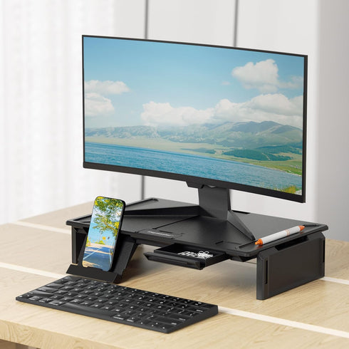 Monitor Stand Riser for Desk, 2-IN-1 Foldable Laptop Stand, Desktop Organizers and Accessories for Laptop, Black