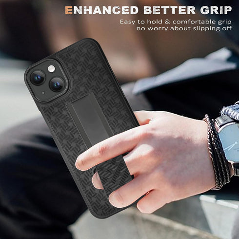 Fingic 15 15 1 5 6.1 inch(Black) Case for iPhone Case,iPhone Belt Clip Holster Cases Slim Combo Shell with Kickstand