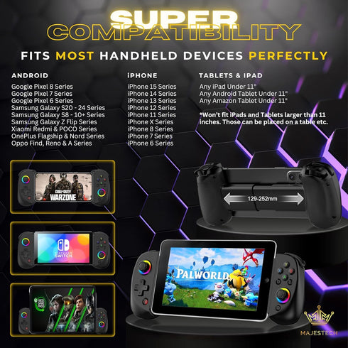 MAJESTECH D8 Mobile Gaming Controller for iPhone/Android/iPad/Tablet, Xbox Cloud, Playstation, Steam/PC, RGB Joystick