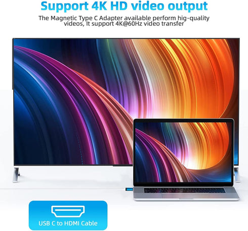 USB C Magnetic Adapter, 2 Pack, 24Pins Magnetic USB C Adapter, PD 100W Fast Charge, 4K 60Hz Video Output