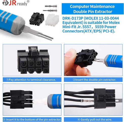 JRready ST5253-04 Molex Pin Extractor Kit, Mini-Fit Jr. Extraction Tool for Electrical Pin Removal