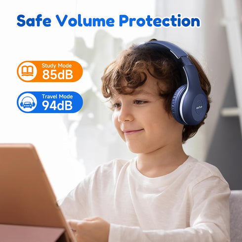 EarFun K2 Kids Bluetooth Headphones, Volume Limited, 40H Playtime, Foldable Over-Ear Headphones with Mic for