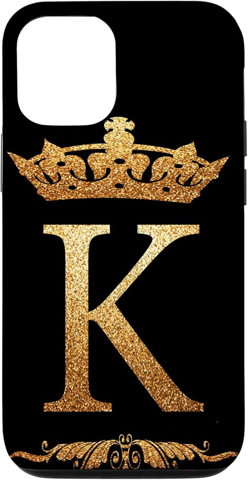 Initial K iPhone 13 Pro Case - Crown Phone Cover, Letter K Design, Stylish Protection for Your Mobile Device.