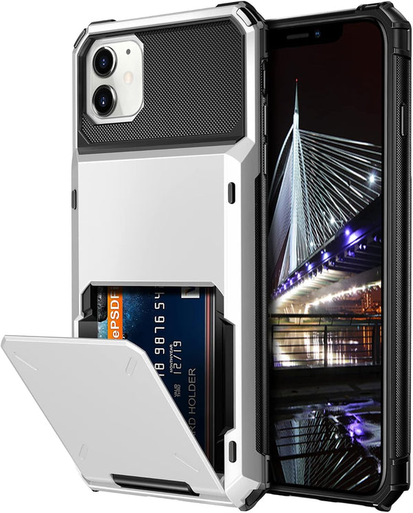 Vofolen Protective Wallet Case for iPhone 11, 4-Card Holder Flip Door Anti-Scratch Dual Layer Cover (White)