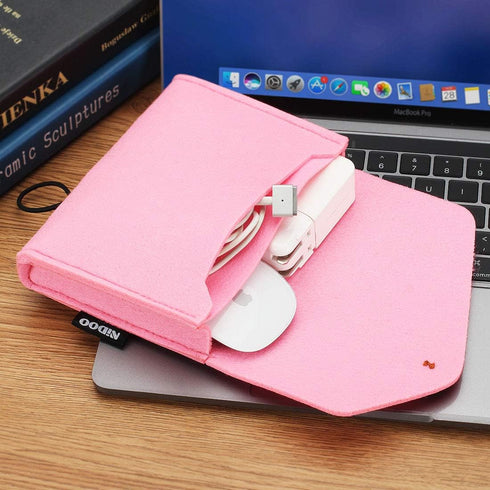 NIDOO Portable Felt Storage Bag, Electronics Accessories Protective Case Pouch for MacBook, Cables, Power Bank, Pink