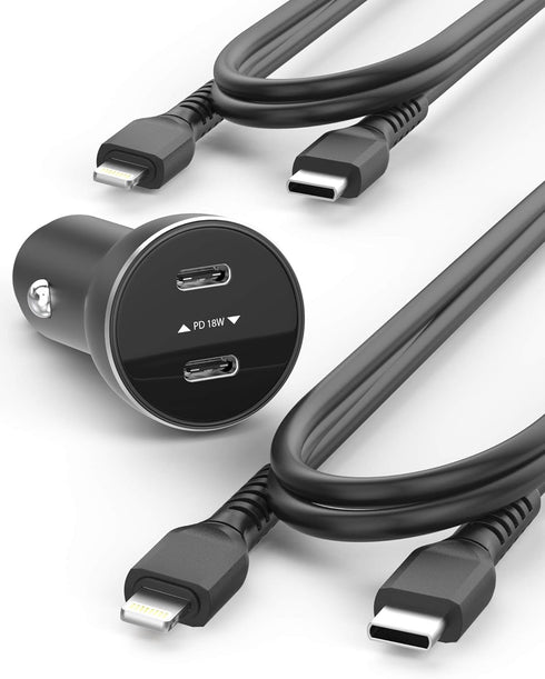 Galvanox Dual iPhone Car Charger, 2X Fast Charging Ports with 2X USB-C to Lightning Cables for iPhone 11/12/13/14 Pro