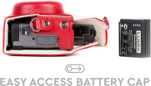 MegaGear MG1262 Ever Ready Leather Case for Panasonic Lumix DC-ZS80, DC-ZS70, DC-TZ95, DC-TZ90 - Red