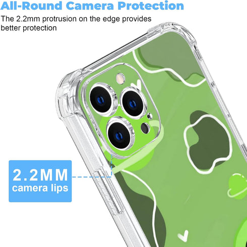 Clear Cute Frog Phone Case iPhone 12 Pro Max Case - 6.7 Inch Kawaii Green Frog iPhone Case, Non-Slip Pattern Design and Shock Absorption, Gel Frame Support Black Phone Case for Teen Girls and Sisters
