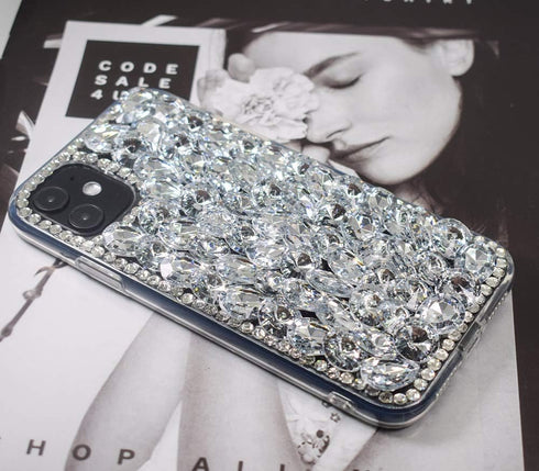 Compatible with iPhone 11 Bling Glitter Case, Luxury Shiny Diamond Crystal Rhinestone Handmade Clear Cover Case (6.1'')