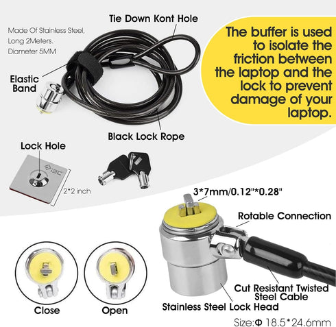 I3C Laptop Cable Lock, Hardware Security with Keys, Anti Theft Combination Lock for Devices